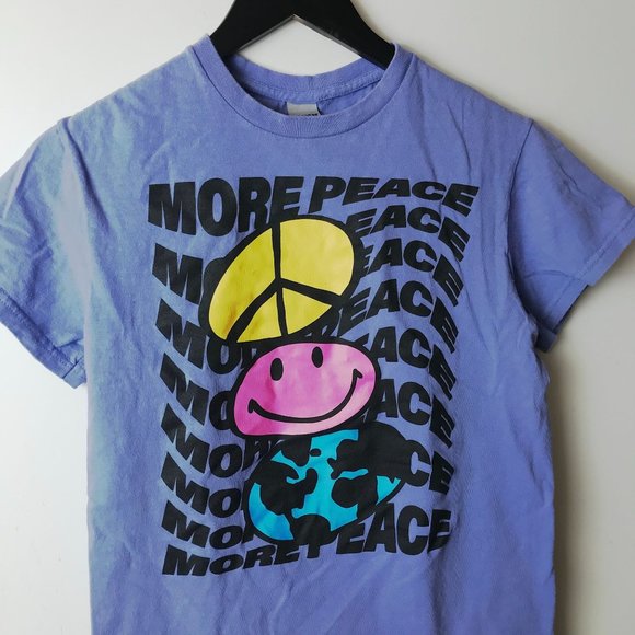 More Peace T Shirt Adult Purple Small S Wavey Smiley Sign Graphic Tee Solid Logo - Picture 9 of 11